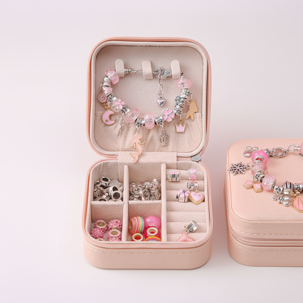 Hochwertiges Bastelset für Kinder, um individuelle Armbänder zu gestalten. Fördert Feinmotorik.