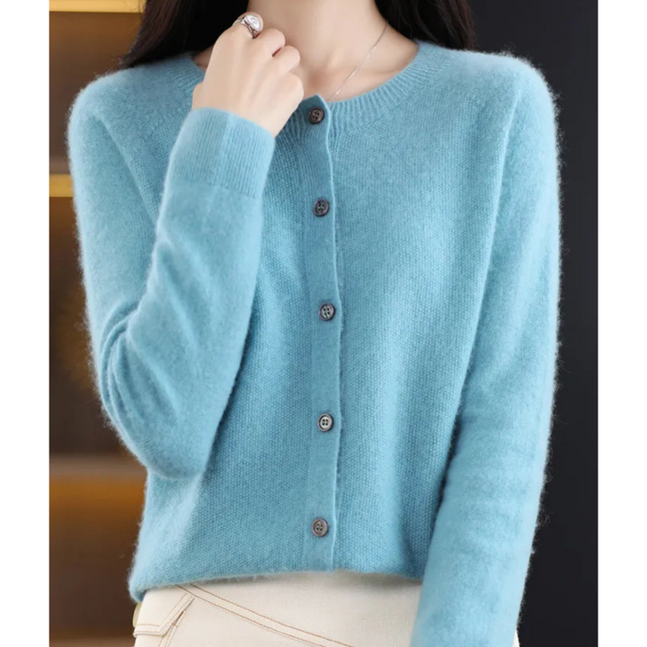 Damen Strick-Cardigan mit V-Ausschnitt, Knopfleiste, in Beige, ideal für Herbst-Layering.