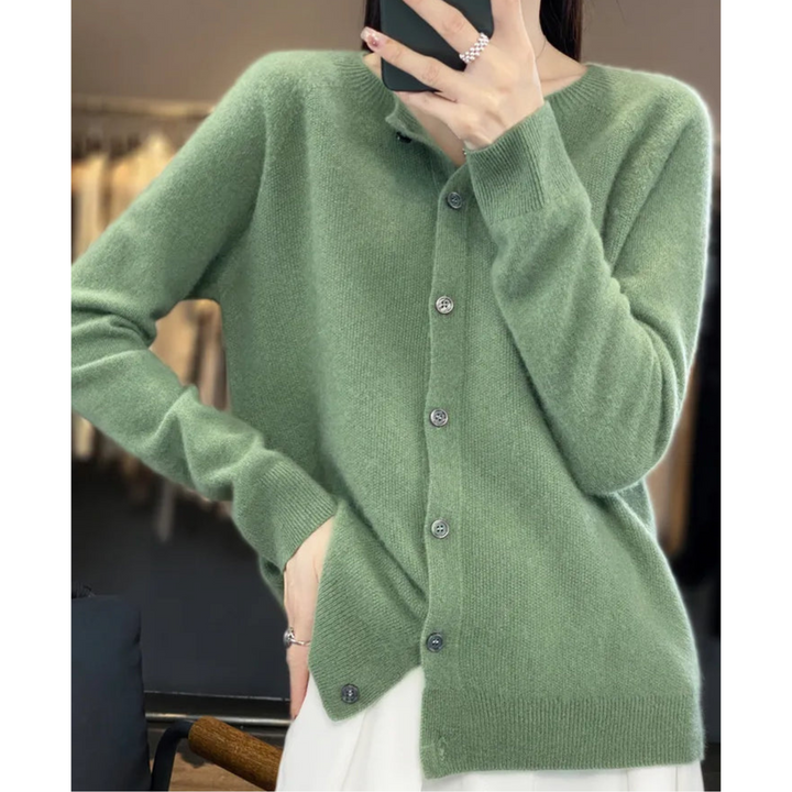 Damen Strick-Cardigan in Blau, mit V-Ausschnitt & Knopfleiste, vielseitig kombinierbar.