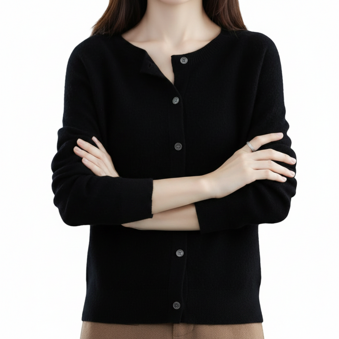 Hochwertiger Damen Strick-Cardigan, elegant gestrickt, mit V-Ausschnitt & feiner Knopfleiste.