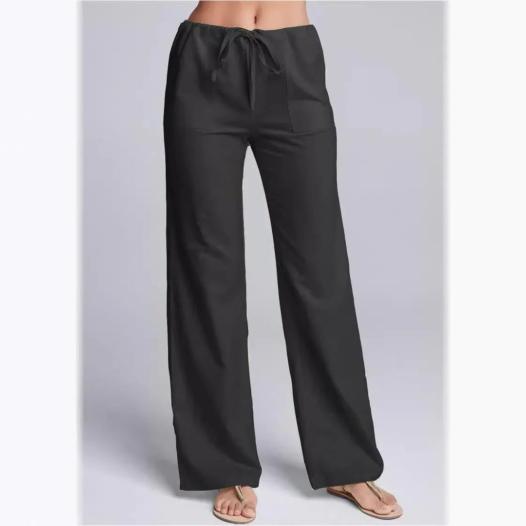 Stylische Damenhose: Leichte Freizeithose mit Kordelzug, geradem Bein und praktischen Seitentaschen. Vielseitig & bequem.