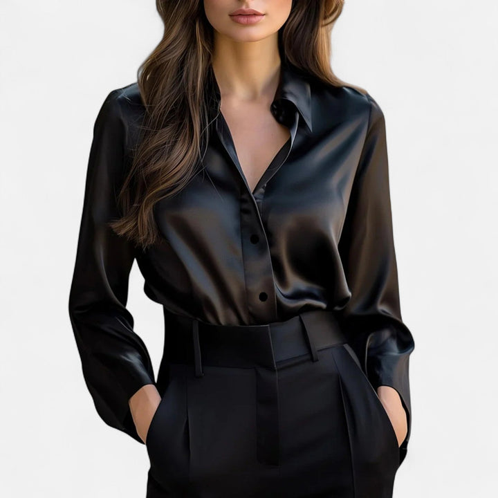 Stilvolle Damenbluse Clara, langärmelig, mit elegantem Look. Ideal für Abendmode & festliche Outfits.
