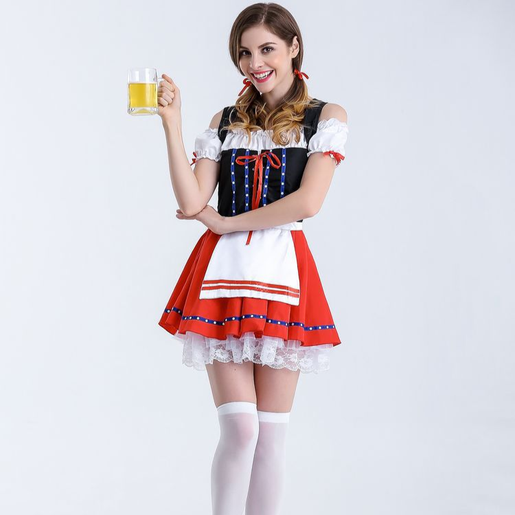 Elegantes, tailliertes Damen Dirndlkleid mit Schürze, eine ideale Wahl für jede festliche Veranstaltung.