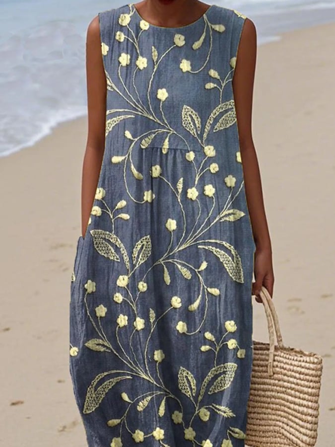 Luftiges, figurschmeichelndes Damen Blumenkleid, ärmellos, mit floralem Muster, perfekt für Freizeit & Urlaub.