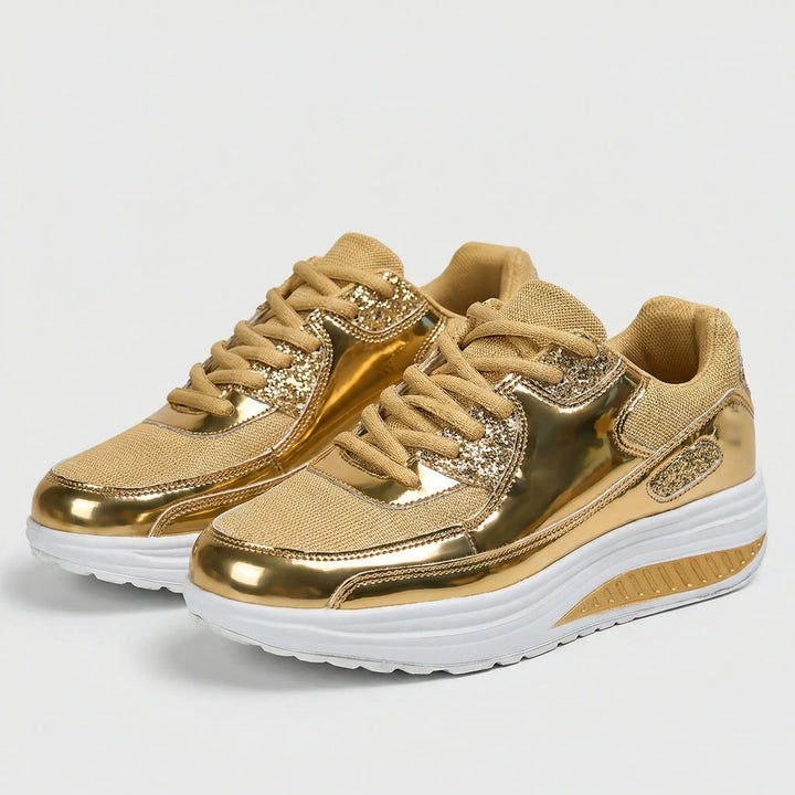 Eleganter Damen Orthopädischer Sneaker Leonora in Silber, Komfortschuh mit Fußgewölbeunterstützung für lange Tage.