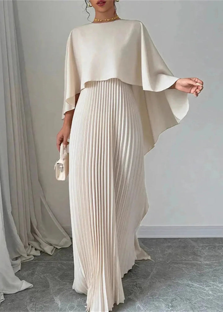 Elegantes Damen Abendkleid, plissee, mit fließendem Cape für festliche Anlässe. Ideal als Hochzeitsgast-Kleid.