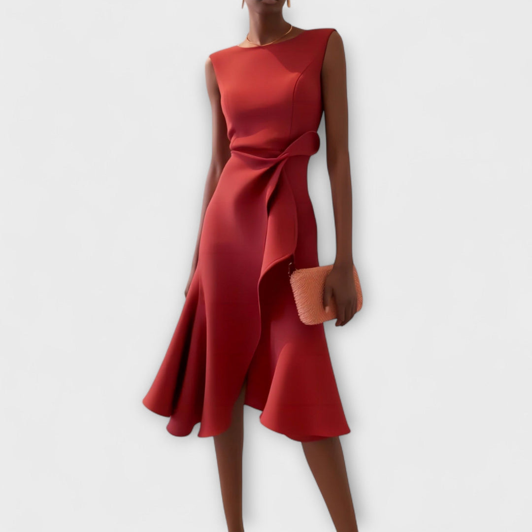 Elegantes drapiertes Damen Midikleid für besondere Anlässe.