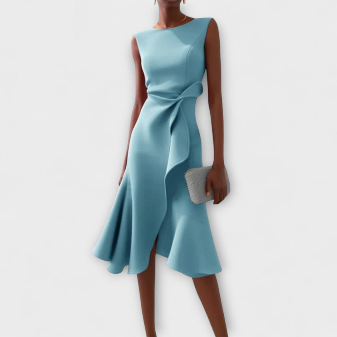 Leichtes Sommer-Midikleid, drapiertes Design, perfekt für elegante Freizeitlooks.