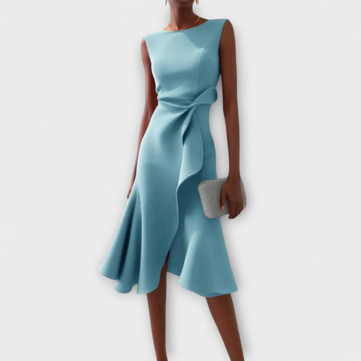 Leichtes Sommer-Midikleid, drapiertes Design, perfekt für elegante Freizeitlooks.