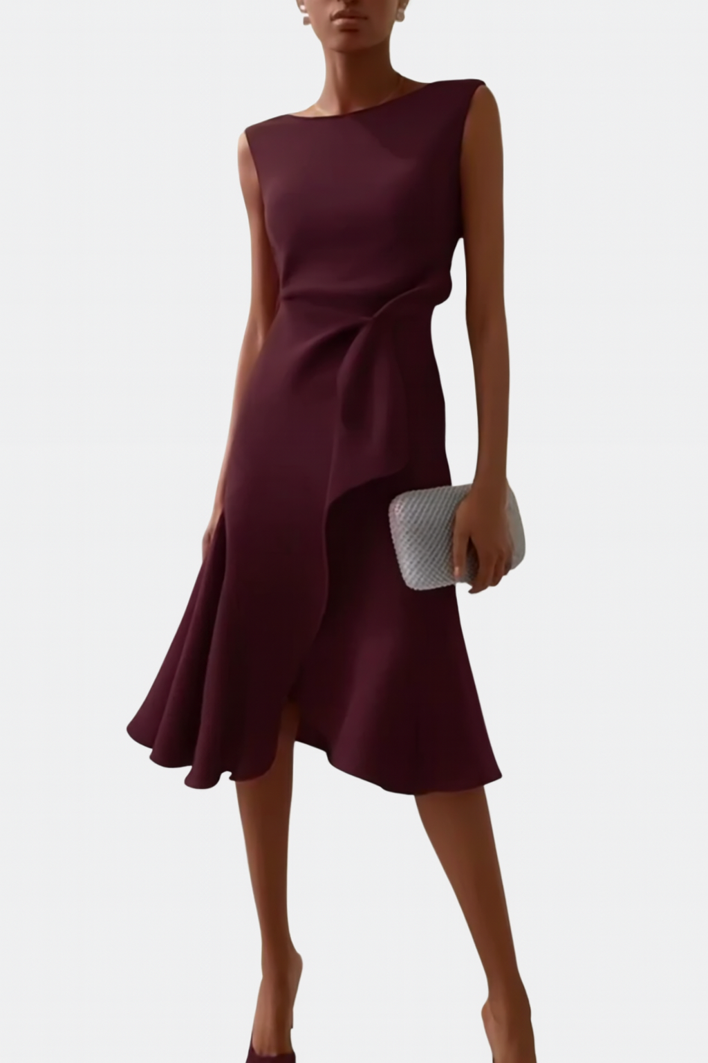 Eleganz pur: Drapiertes Damen Midikleid, ideal als Abend- oder Partykleid.