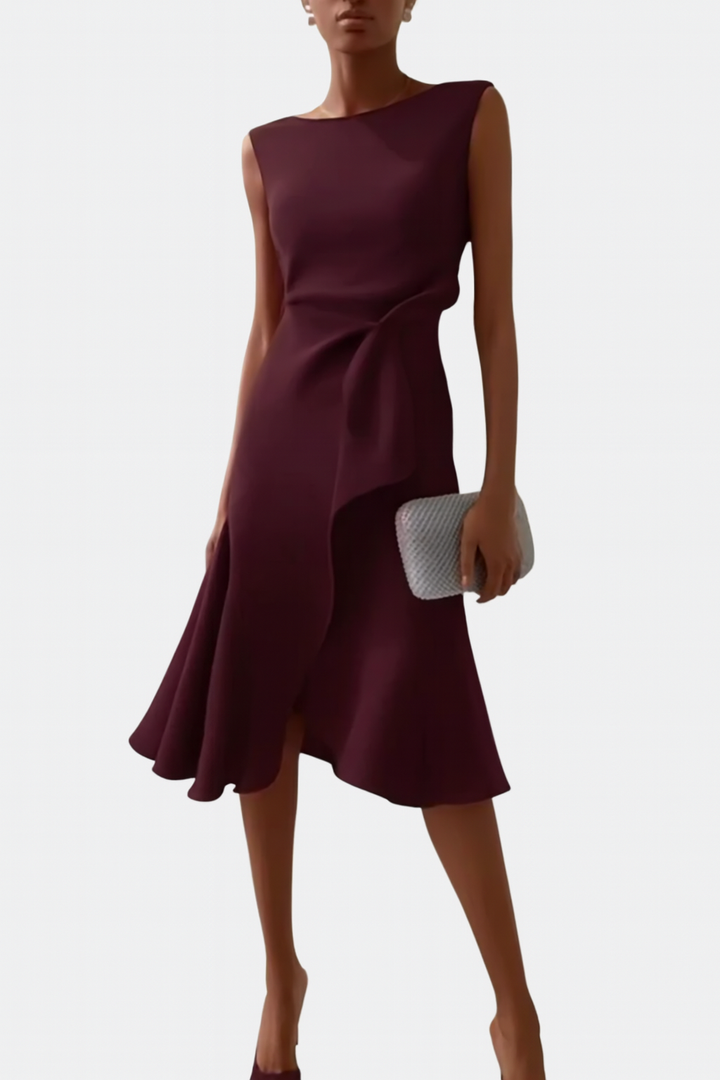 Eleganz pur: Drapiertes Damen Midikleid, ideal als Abend- oder Partykleid.