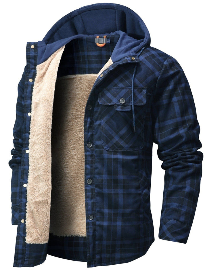 Modische karierte Herrenjacke mit Kapuze, warm gefüttert, perfekt für kühle Herbsttage.