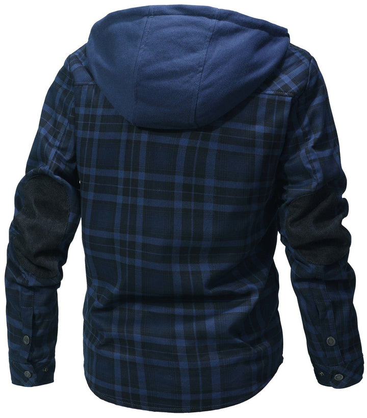 Warme Flanell-Kapuzenjacke für Herren, kariert, robust und ideal für Outdoor & Freizeit.