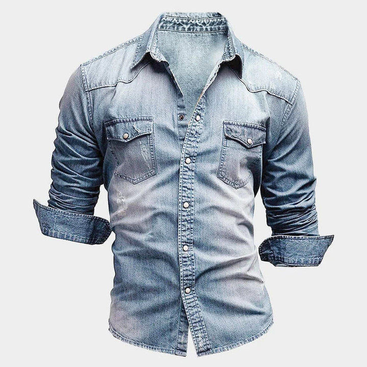 Vielseitiges Slim Fit Denimhemd für Herren. Ideal als Alltagskleidung. In Hellblau, Dunkelblau & Schwarz.