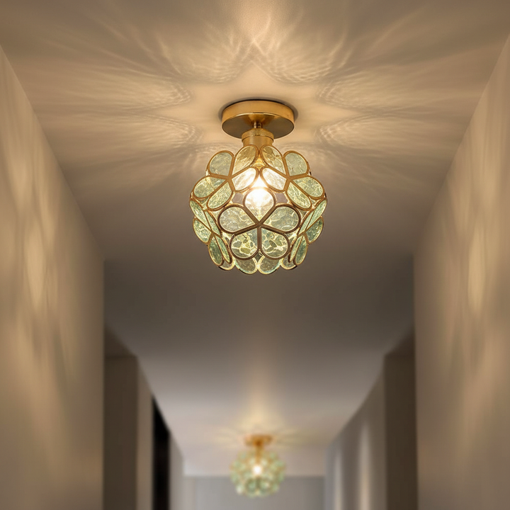 Elegante ShineFloret Glas-Deckenleuchte für Flur & Wohnzimmer. Stilvolle Innenbeleuchtung mit E27/E26 Fassung.
