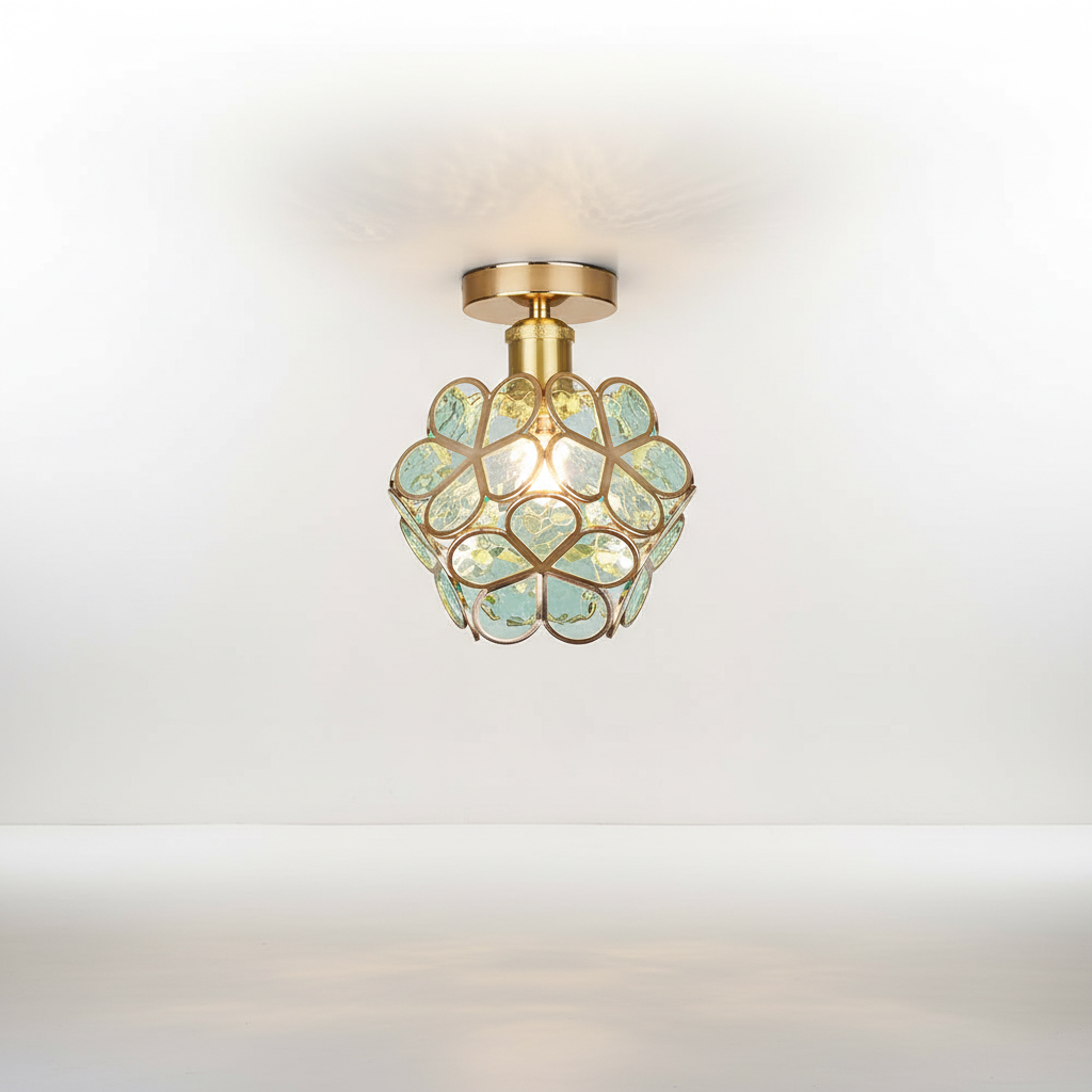 Zeitlose ShineFloret Glas-Deckenlampe für Wohnzimmer & Flur. Design Deckenleuchte mit E27/E26 Fassung.