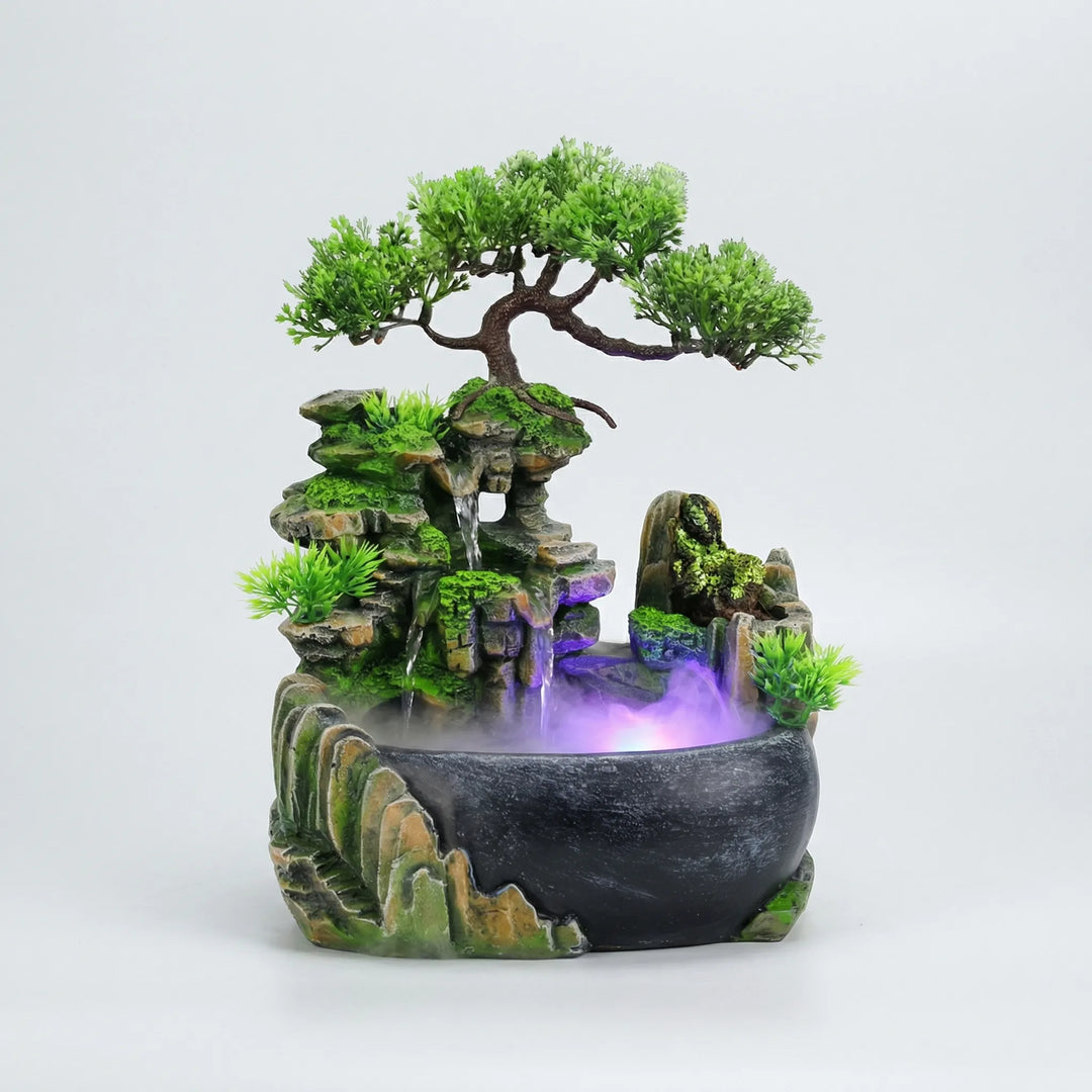 Eleganter Indoor-Tischbrunnen mit LED-Licht schafft beruhigende Atmosphäre. Perfekt für Wohnzimmer, Büro & Wellness.