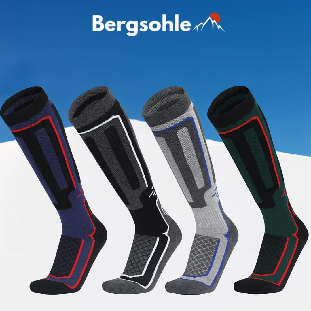 Warme, kniehohe Herren Thermo-Skisocken für maximalen Komfort beim Skifahren und Snowboarden im Winter.