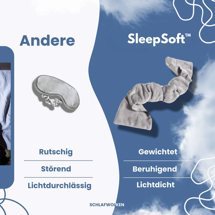 Gewichtete SchlafSoft Schlafmaske in Schwarz, fördert erholsamen Tiefschlaf durch sanften Druck.