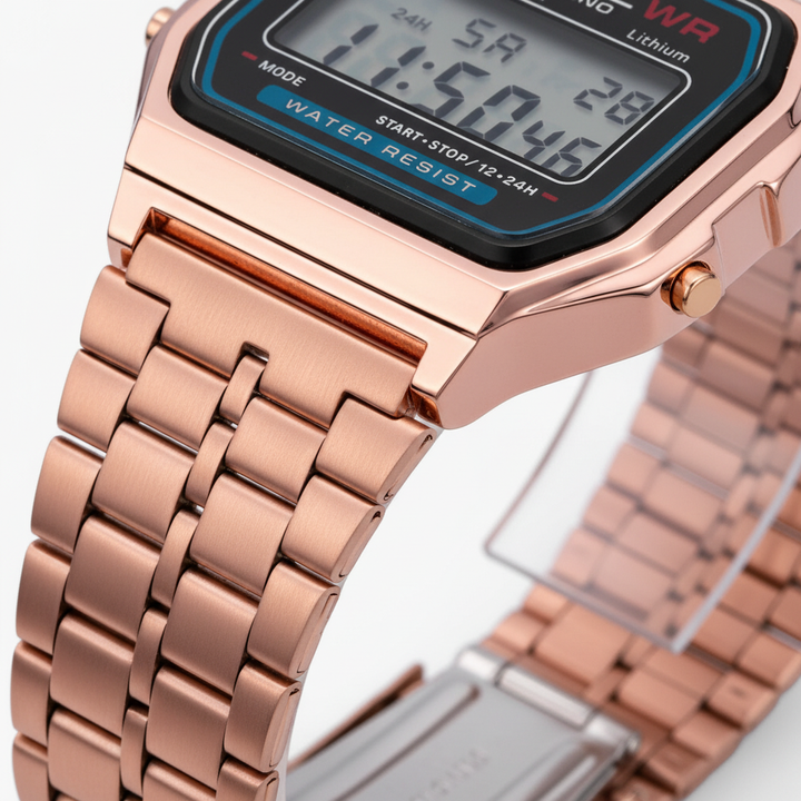 Stylische goldene Unisex Digitaluhr StyleFocus, wasserdichtes Accessoire, modernes und funktionales Design.