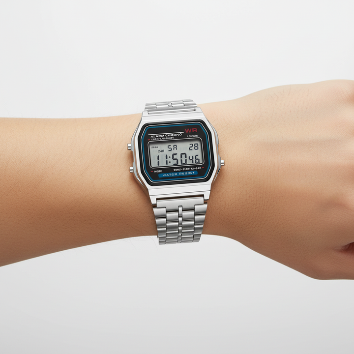 Silberne Digitale Armbanduhr StyleFocus, wasserdicht, modernes Unisex Accessoire. Ideal für einen eleganten Look.