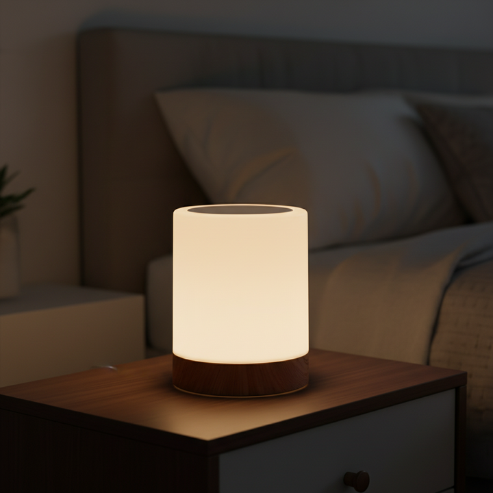 Dimmbares Ambienceo LED-Nachttischlicht für Schlafzimmer, modernes Stimmungslicht mit Touch-Steuerung.