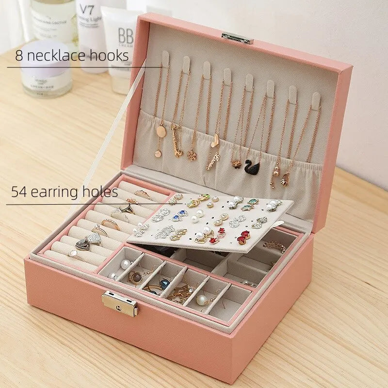 Attraktiver doppellagiger Schmuckorganizer aus PU-Leder, perfekt für jede Damengarderobe.