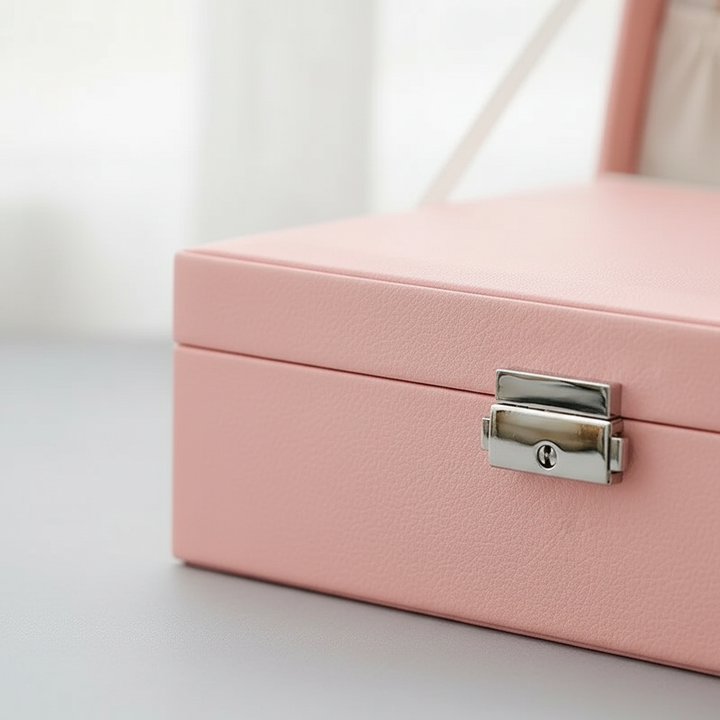 Elegante doppellagige Schmuckbox für Damen, sichere und stilvolle Aufbewahrung von Accessoires.