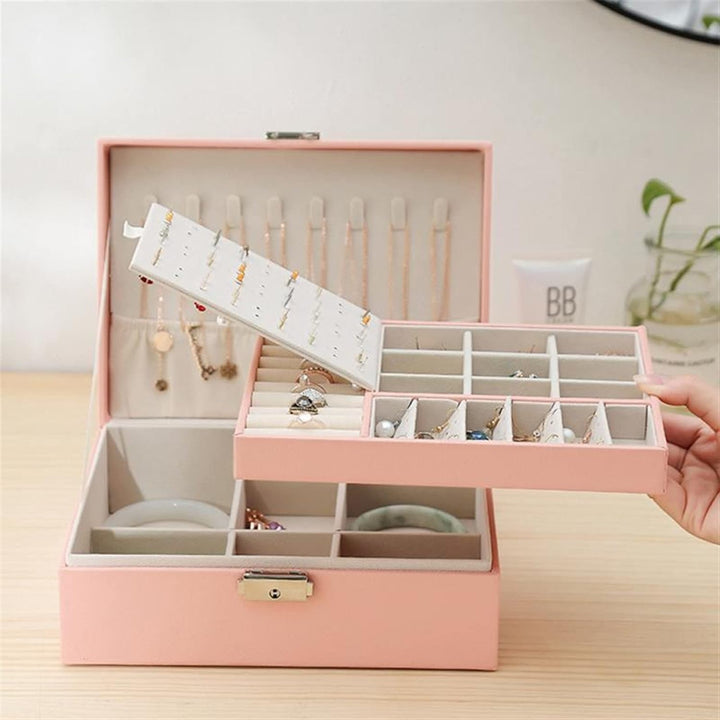 Perfekte Geschenkidee: Doppellagiger Schmuckorganizer aus hochwertigem PU-Leder für Damen.