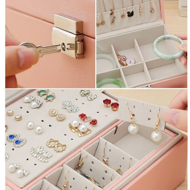 Vielseitige doppellagige Schmuckaufbewahrung mit Fächern für alle Damenschmuck-Accessoires.
