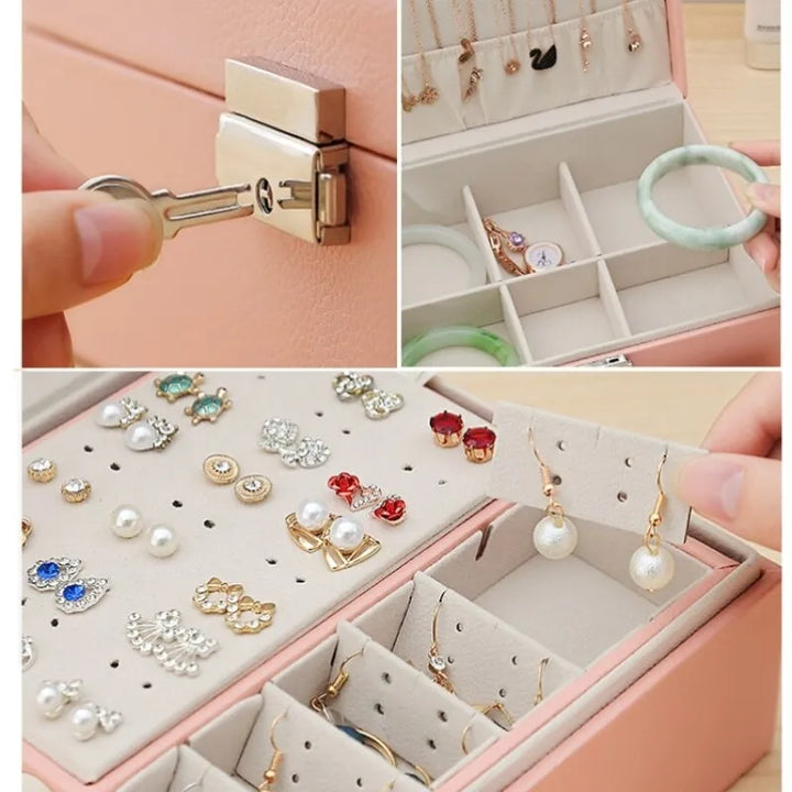 Vielseitige doppellagige Schmuckaufbewahrung mit Fächern für alle Damenschmuck-Accessoires.