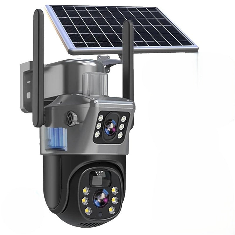 WLAN 4K Überwachungskamera SunGuardX mit KI-Erkennung, solarbetrieben, ideal für Outdoor-Einsatz.