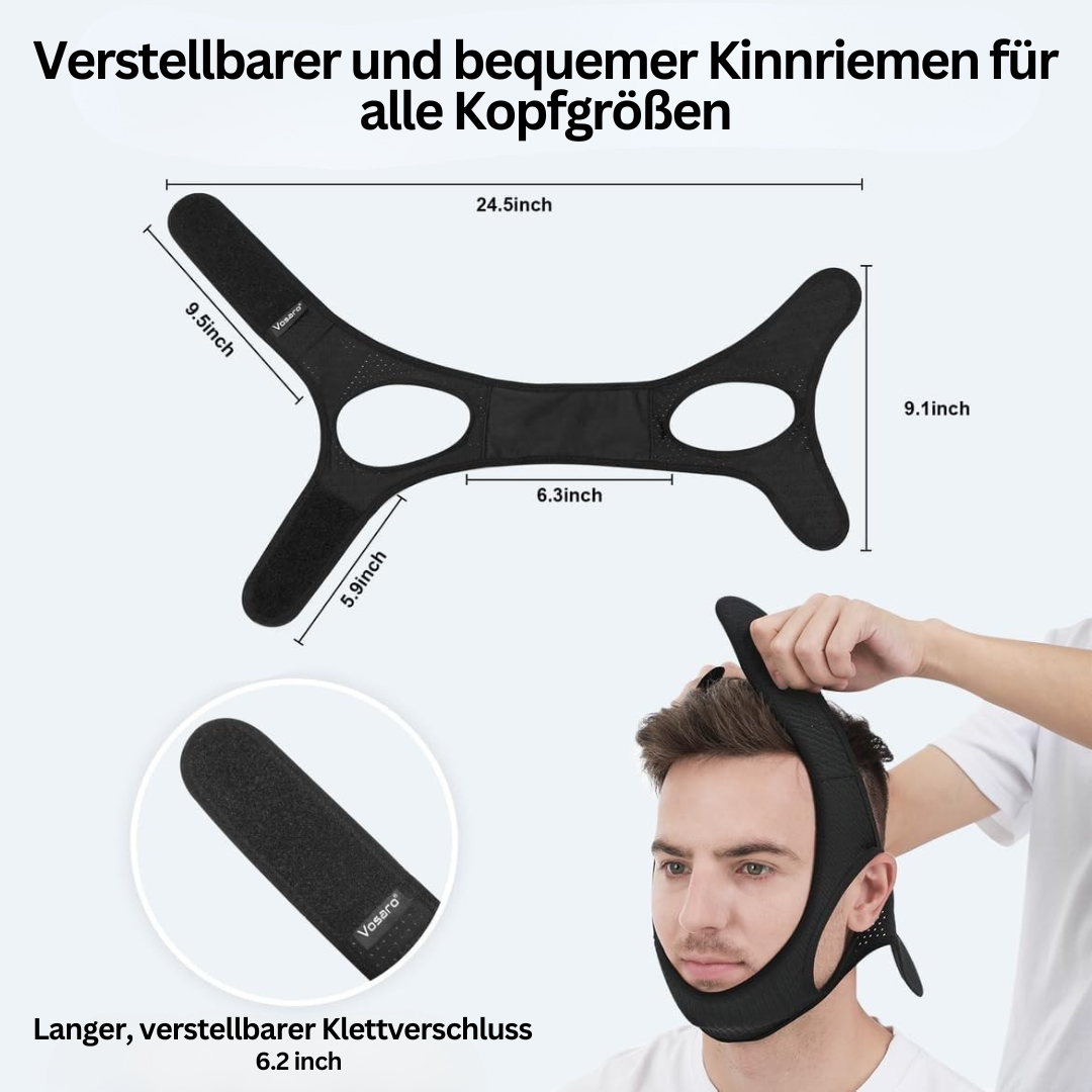 Atmungsaktives Anti-Schnarch-Kinnband, das den Mund während des Schlafs geschlossen hält.