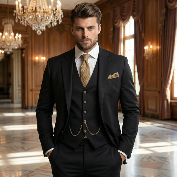Eleganter Herren Dreiteiliger Slim Fit Anzug Yannick. Perfekt für Business, Hochzeit & festliche Anlässe. Modern & bequem.