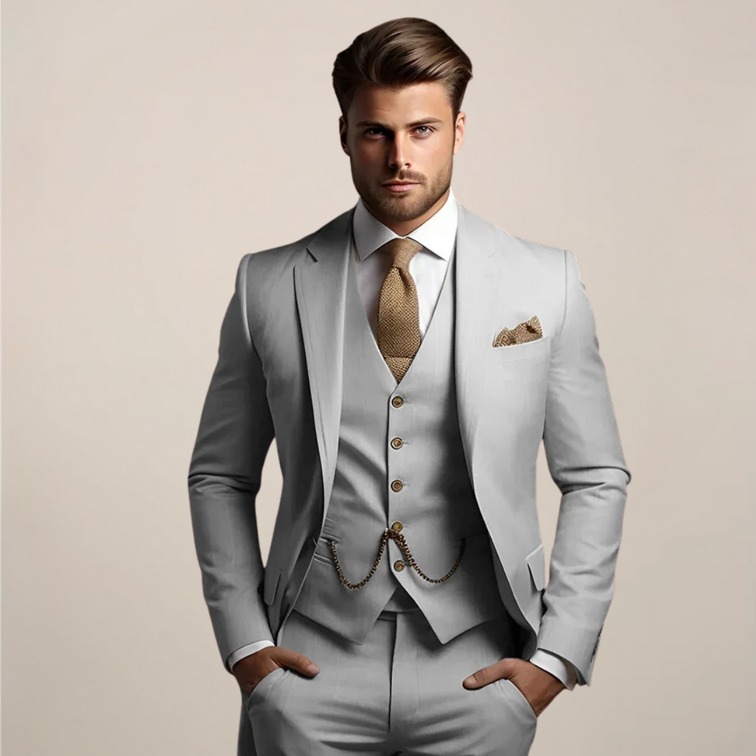Moderner dreiteiliger Anzug Yannick für Herren, ideal für Hochzeiten, Partys & feierliche Anlässe.