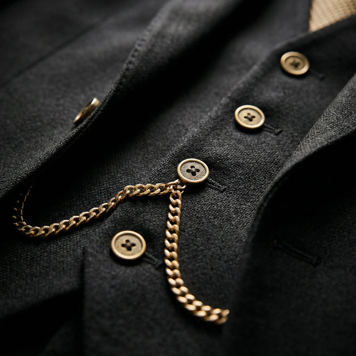 Stilvolle Slim Fit Weste des Dreiteiligen Herren Anzugs Yannick. Ergänzt Ihren Look perfekt für jede Feier.