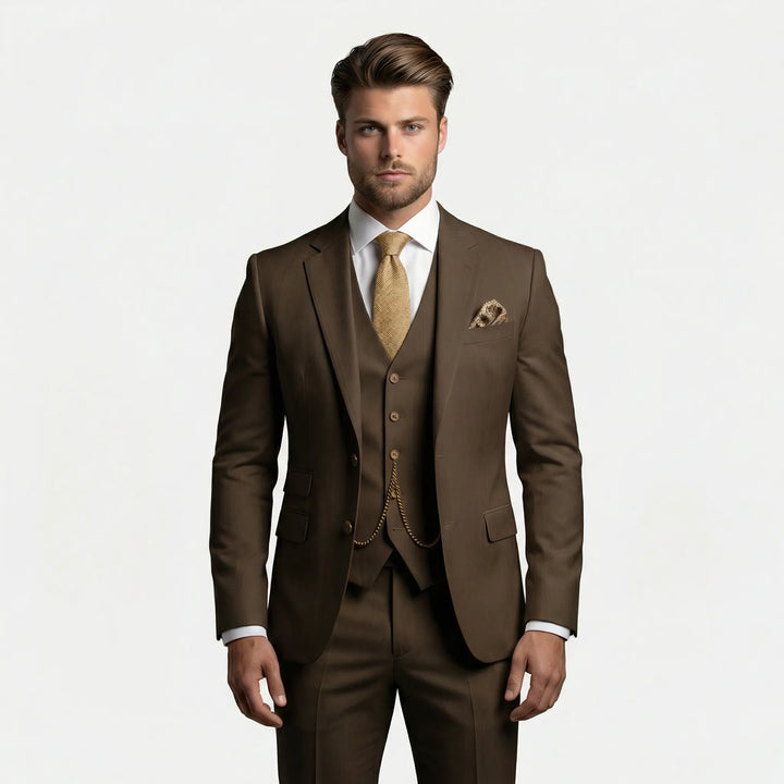 Detailansicht des Stoffes vom Herren Dreiteiligen Slim Fit Anzug Yannick. Hochwertige Qualität & Komfort für jeden Anlass.