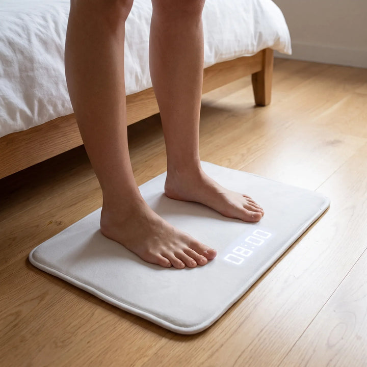 Smarte Weckermatte für motiviertes Aufstehen im Schlafzimmer. Mit Drucksensor für aktives Wecken.