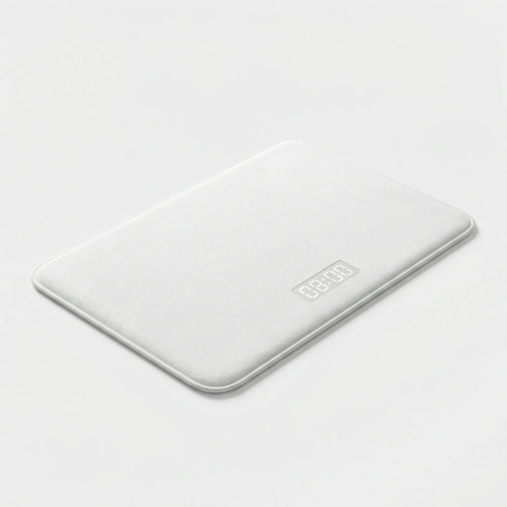 Moderne smarte Weckermatte mit integriertem Drucksensor als stilvolles Wohnaccessoire im Schlafzimmer.