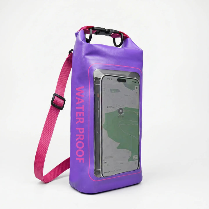 Wasserdichter Drybag mit Rolltop & Touchscreen-Sichtfenster. Sicherer Smartphone-Packsack für Outdoor.