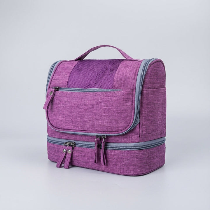 Elegante Unisex Kulturtasche, wasserabweisend, mit Doppelfach für Kosmetik & Reiseutensilien.