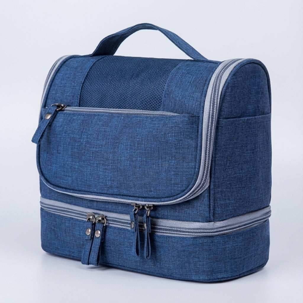 Organisierende Kulturtasche für Urlaub und Geschäftsreisen, mit Doppelfach für einfachen Zugriff.