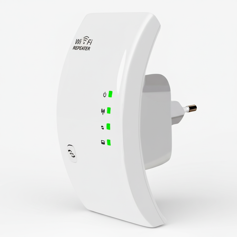 NetBoost WLAN-Repeater mit WPS-Technologie für einfache Einrichtung & verbessertes Signal im Büro und Zuhause.