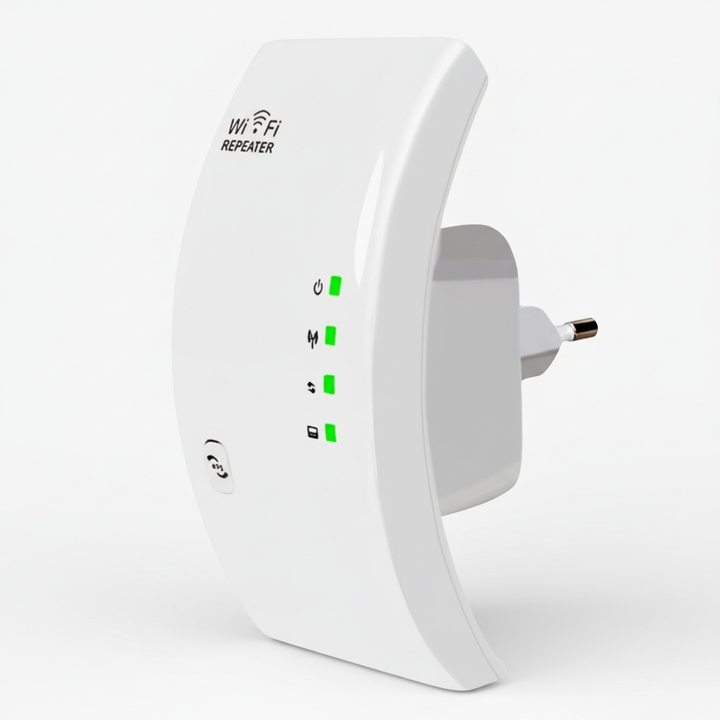 NetBoost WLAN-Repeater mit WPS-Technologie für einfache Einrichtung & verbessertes Signal im Büro und Zuhause.