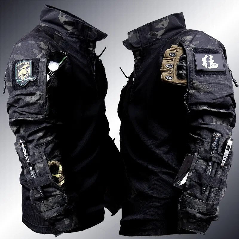 Robustes Herren Taktik-Set in Schwarz für intensive Outdoor-Action, Airsoft, Paintball & Arbeit. Funktionskleidung.