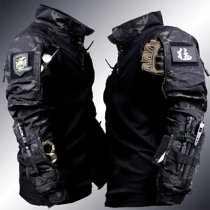 Robustes Herren Taktik-Set in Schwarz für intensive Outdoor-Action, Airsoft, Paintball & Arbeit. Funktionskleidung.