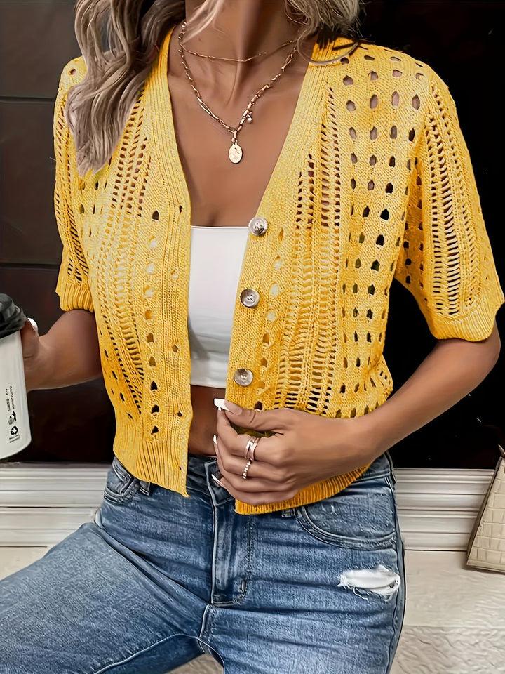 Elegante Damen Sommerstrickjacke mit Kurzarm, leicht & luftig, ideal für modische Freizeit.