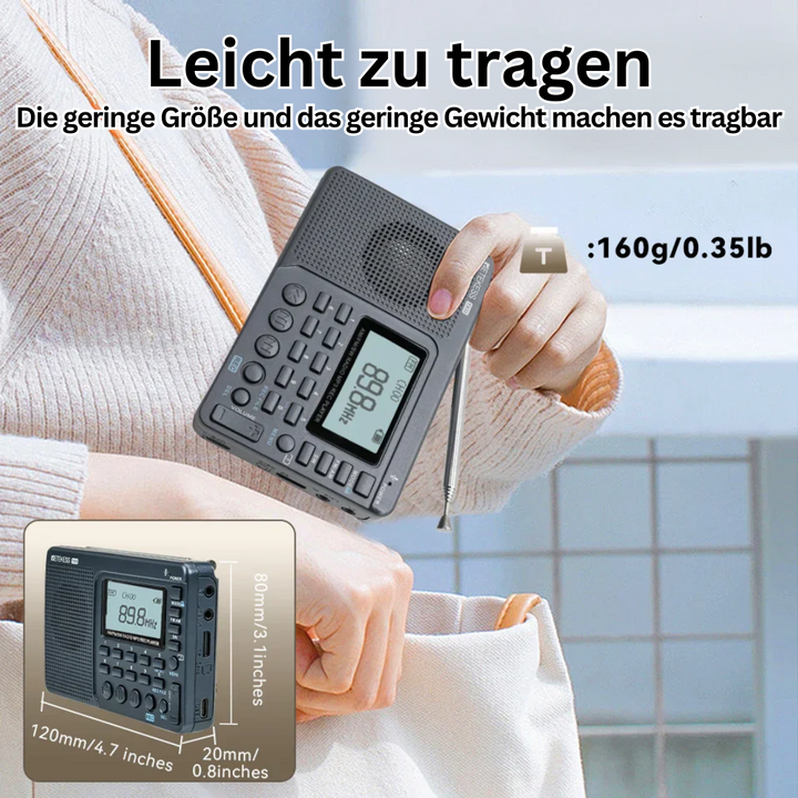 Kompaktes Multiband-Radio als tolles Geschenk für Outdoor-Fans. Tragbar, akkubetrieben für FM/AM/SW Hörgenuss.