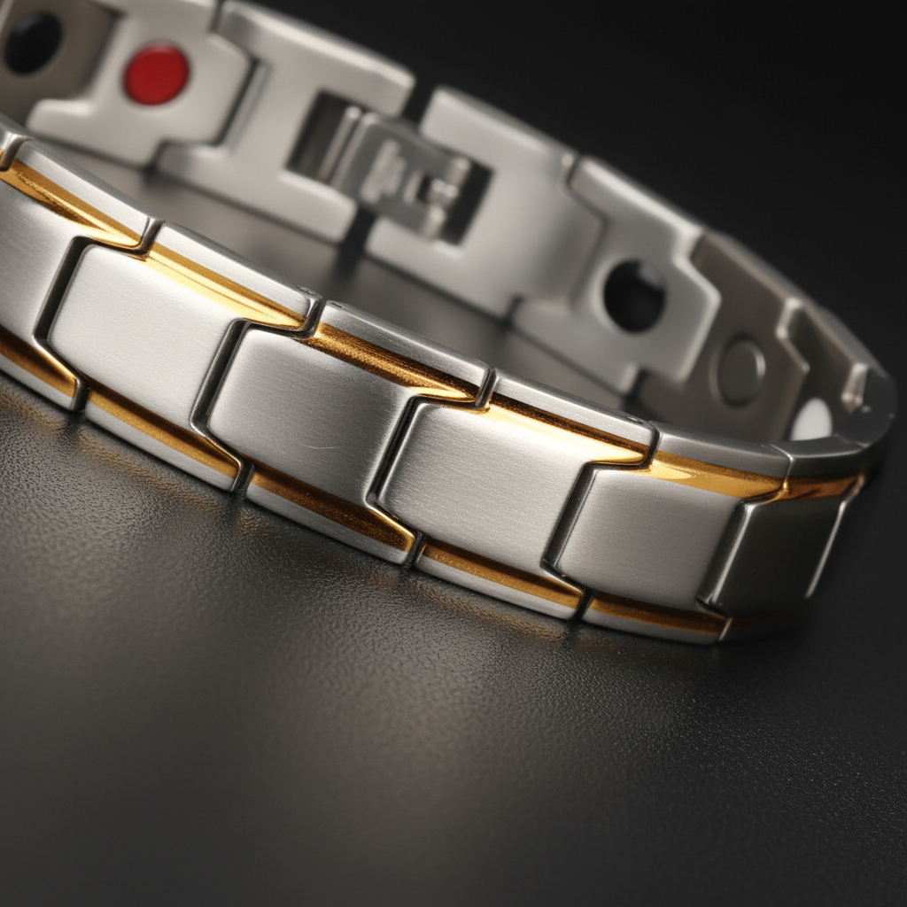 Edelstahl Wellnessarmband für Herren. Magnetische Wirkung zur Förderung des Wohlbefindens.