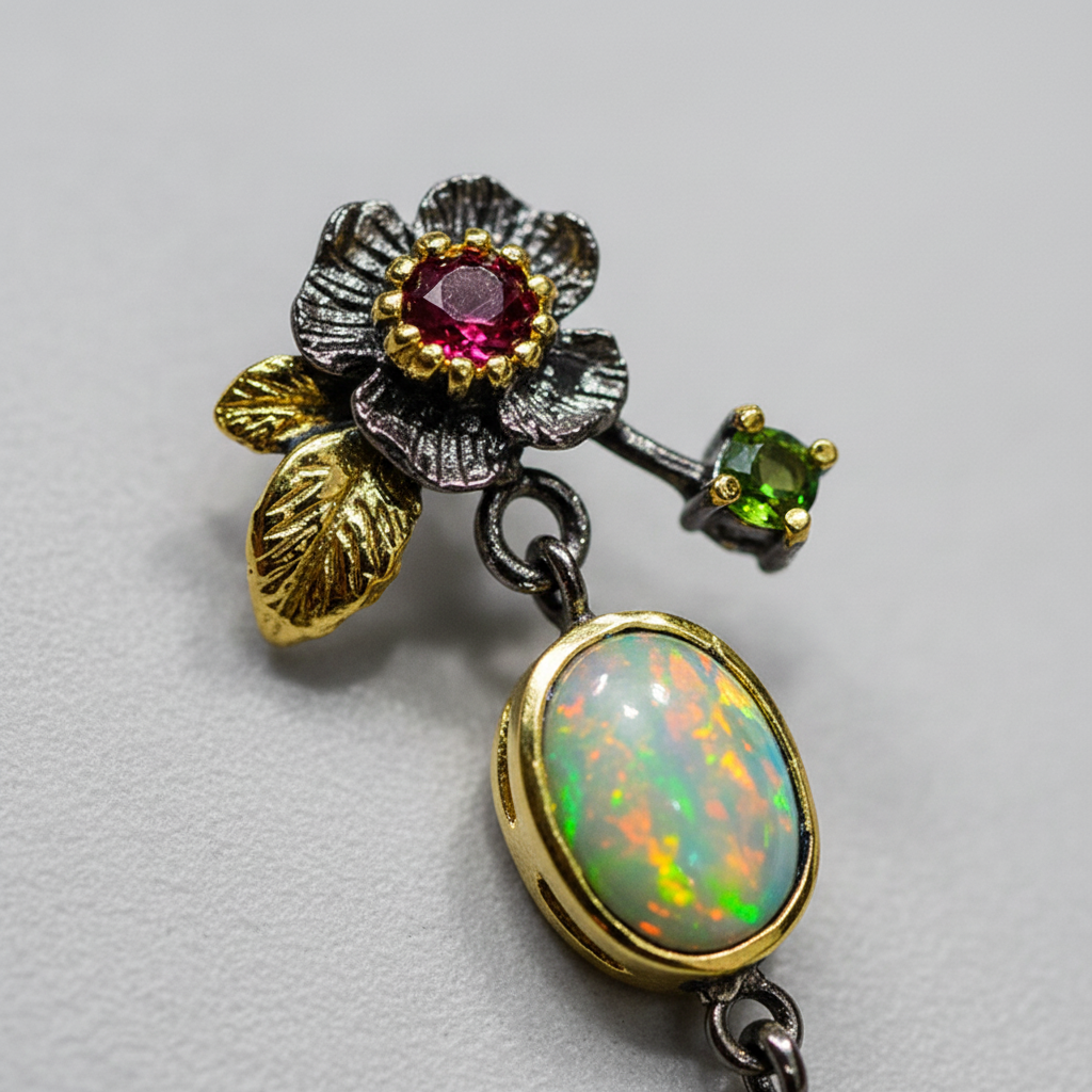 Nahaufnahme: Elegante Damen-Ohrringe mit schillerndem Opal-Edelstein für besonderen Anlass.